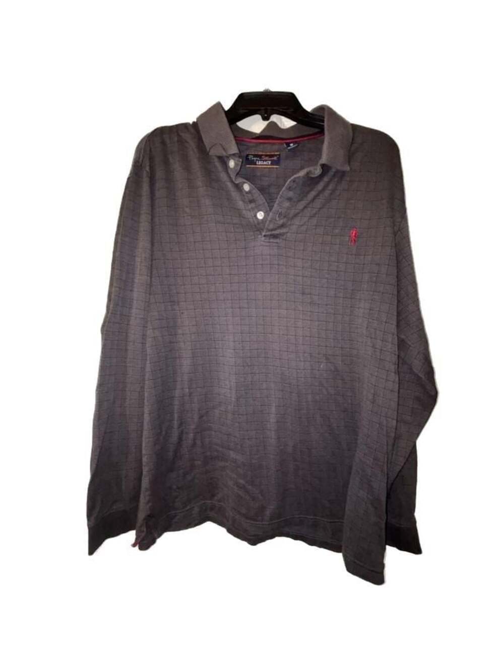 Payne Stewart Legacy Gray Grid Check Long Sleeve Golf Polo Shirt